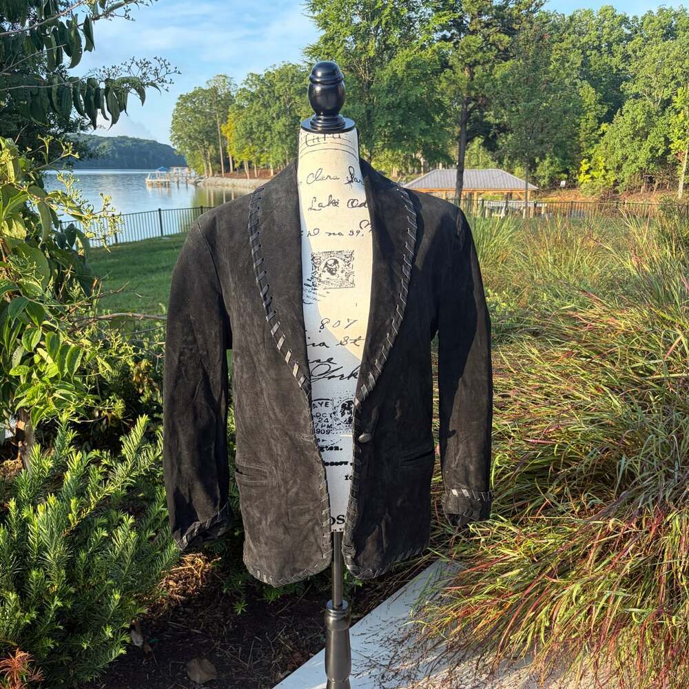 Vintage Dalmys Black Suede Whipstitch Blazer Jacket Small Korea Western Boho